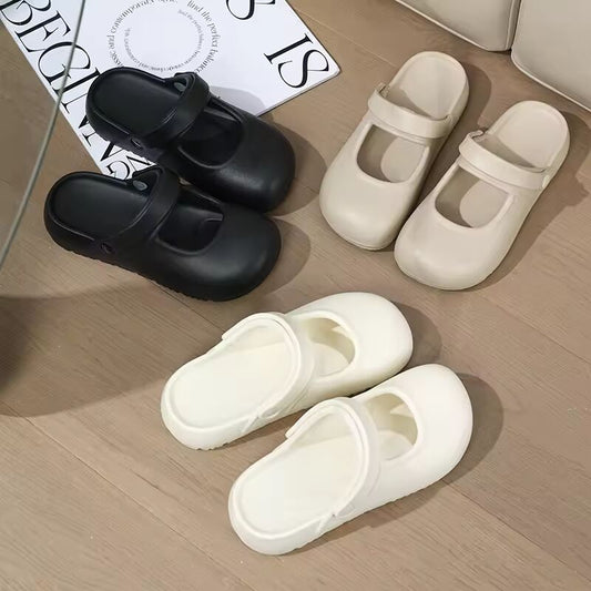 Women Anti-slip EVA Closed-Toes Slippers Ladies Soft Low Heel Breathable Flat Sandals Female Outwear House Pump Shoes Footwear